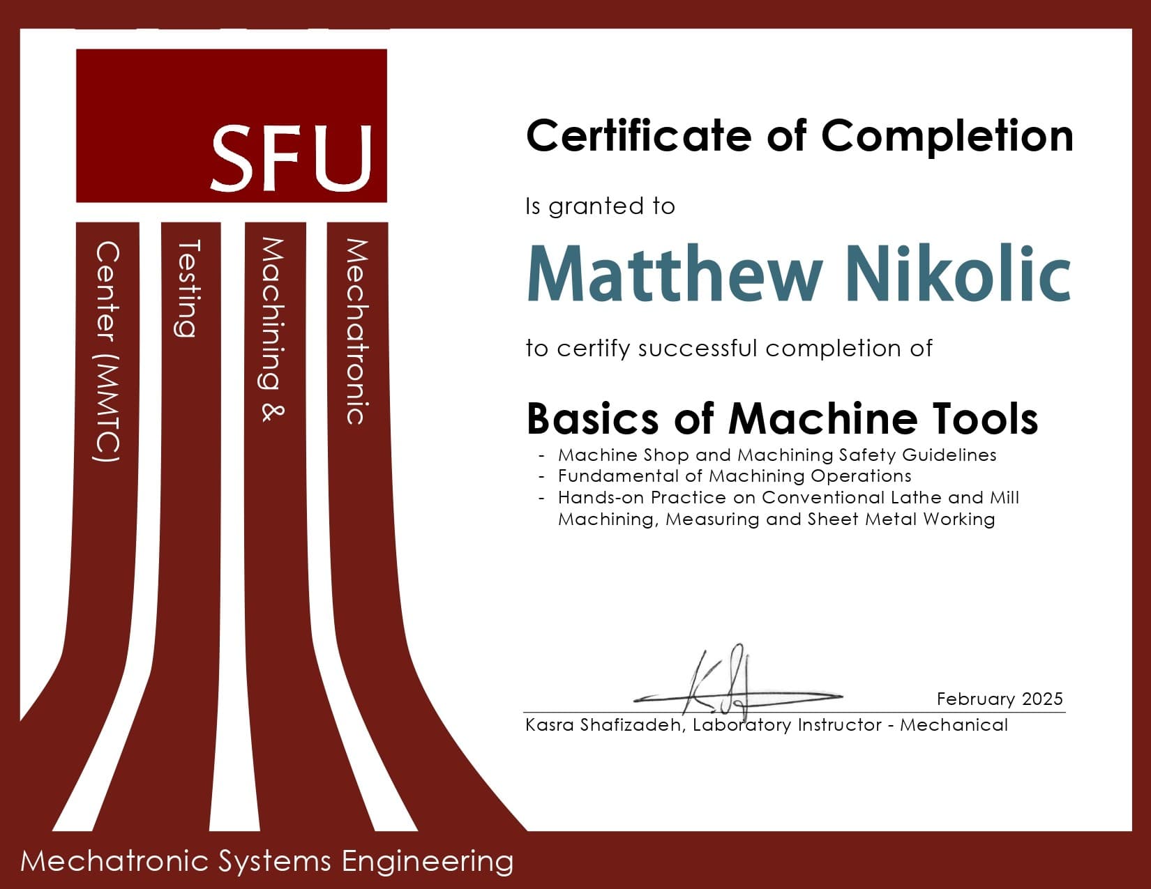 Basics of Machine Tools certificate