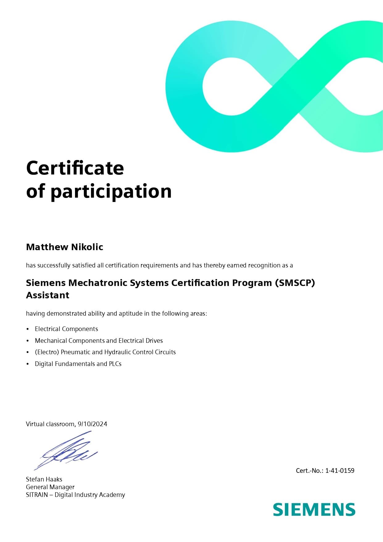 Siemens SMSCP Assistant certificate