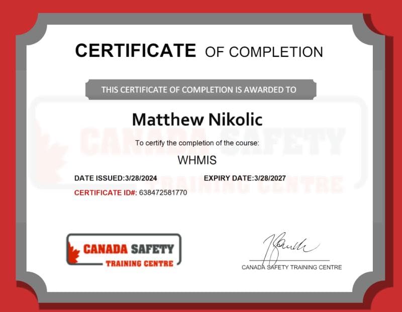 WHMIS certificate